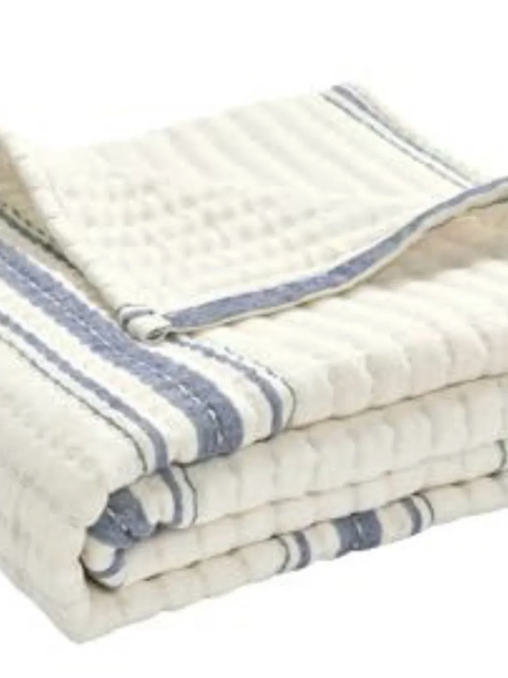 White Quilted Cotton Throw with Blue Stripe - Home Bedding